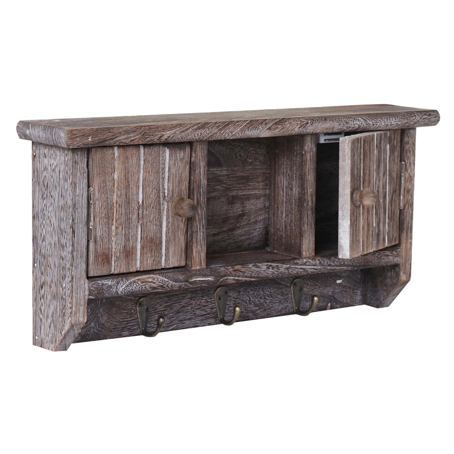 Mcw Schlüsselbrett A48 Mit Türen Massiv-Holz Shabby Braun