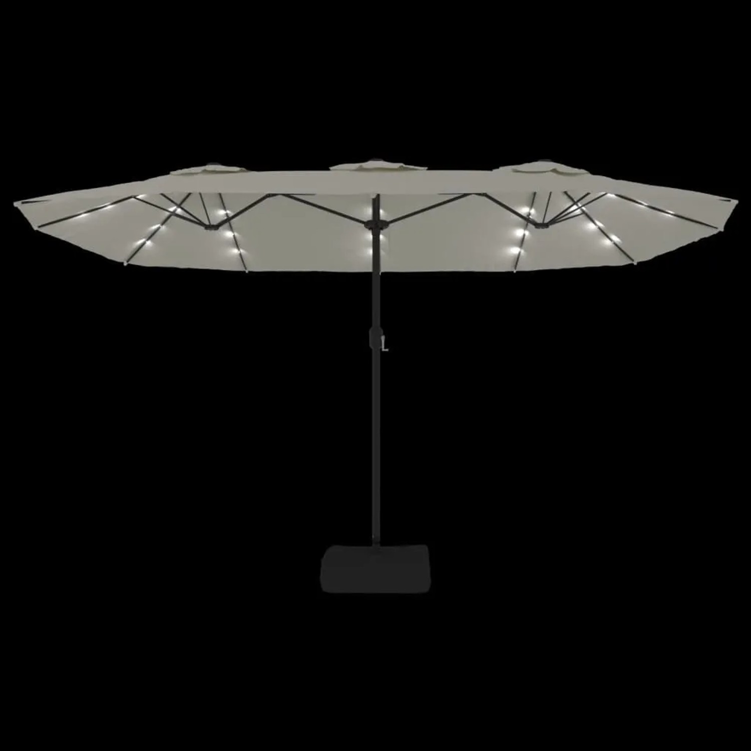 Sandweißer Doppel-Sonnenschirm mit LED-Beleuchtung. Rechteckiger Gartenschirm für Garten & Terrasse.