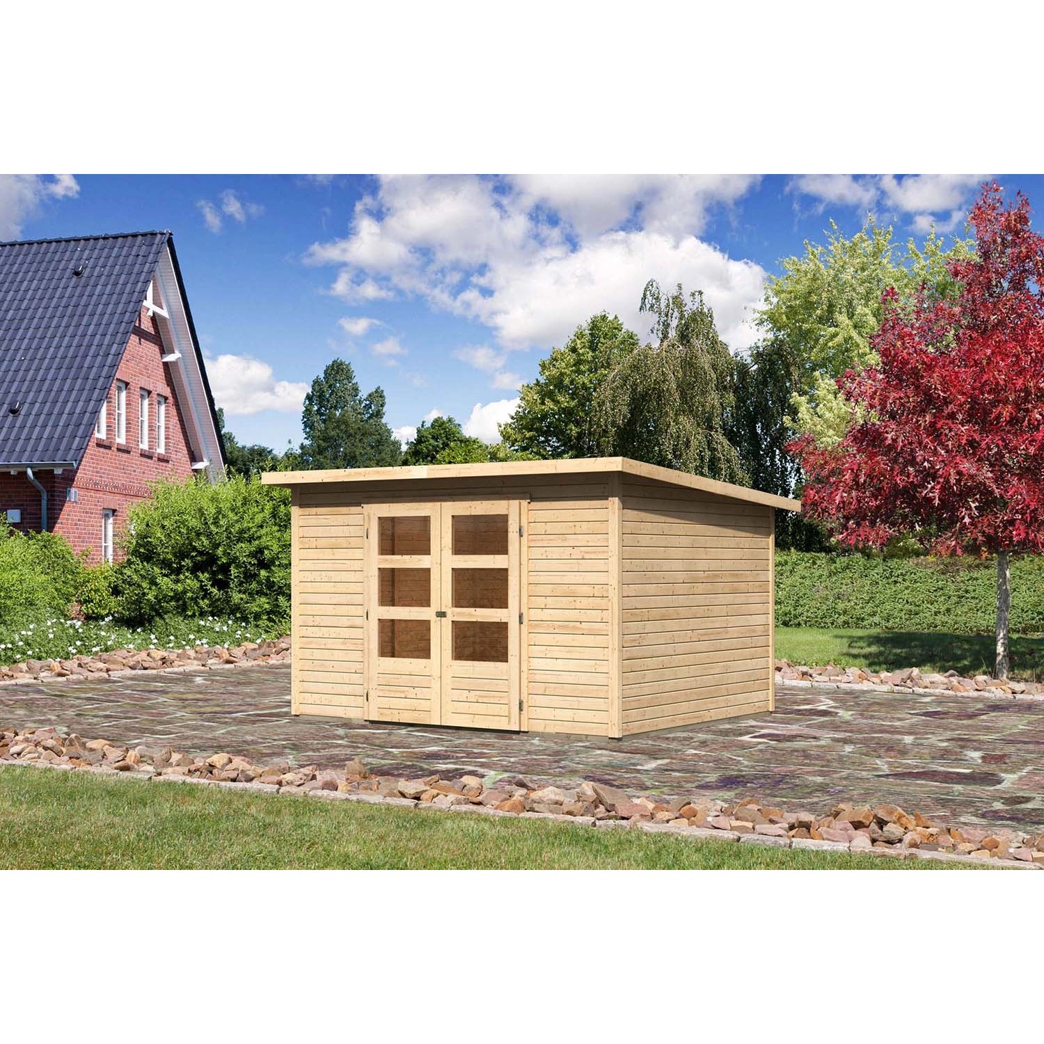 Karibu Holz-Gartenhaus/Gerätehaus Stockach Natur Pultdach Unbehandelt 301 cm x 242 cm