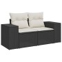Schwarzes 12-tlg. vidaXL Garten-Sofa-Set aus Poly Rattan mit hellen Kissen.