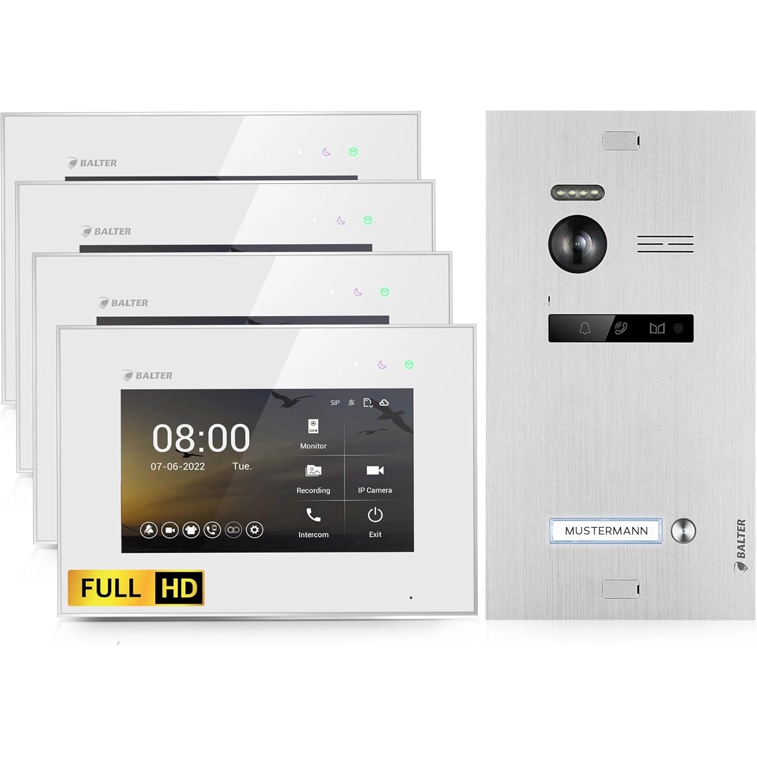 Balter EVO-HD Video-Türsprechanlage für Einfamilienhaus mit 1x 4 Zoll Monitor Silber-Weiß