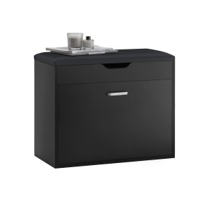 Schwarze SoBuy Schuhbank FSR95-SCH mit Sitzkissen und Klappe für Schuhe und Accessoires.