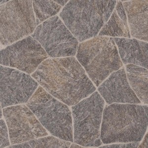 PVC Bodenbelag in Steinoptik, graubraune Bruchstein-Musterung für Wohnräume.