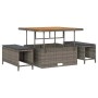9-teiliges Garten-Sofa-Set aus grauem Poly Rattan mit Akazienholz-Tisch und Sitzbänken.