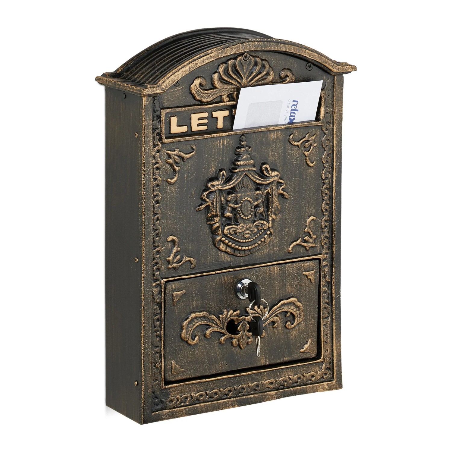 Relaxdays Briefkasten Aluminium Eisen Bronze Abschließbar 42 cm x 28 cm x 10 cm 3 kg