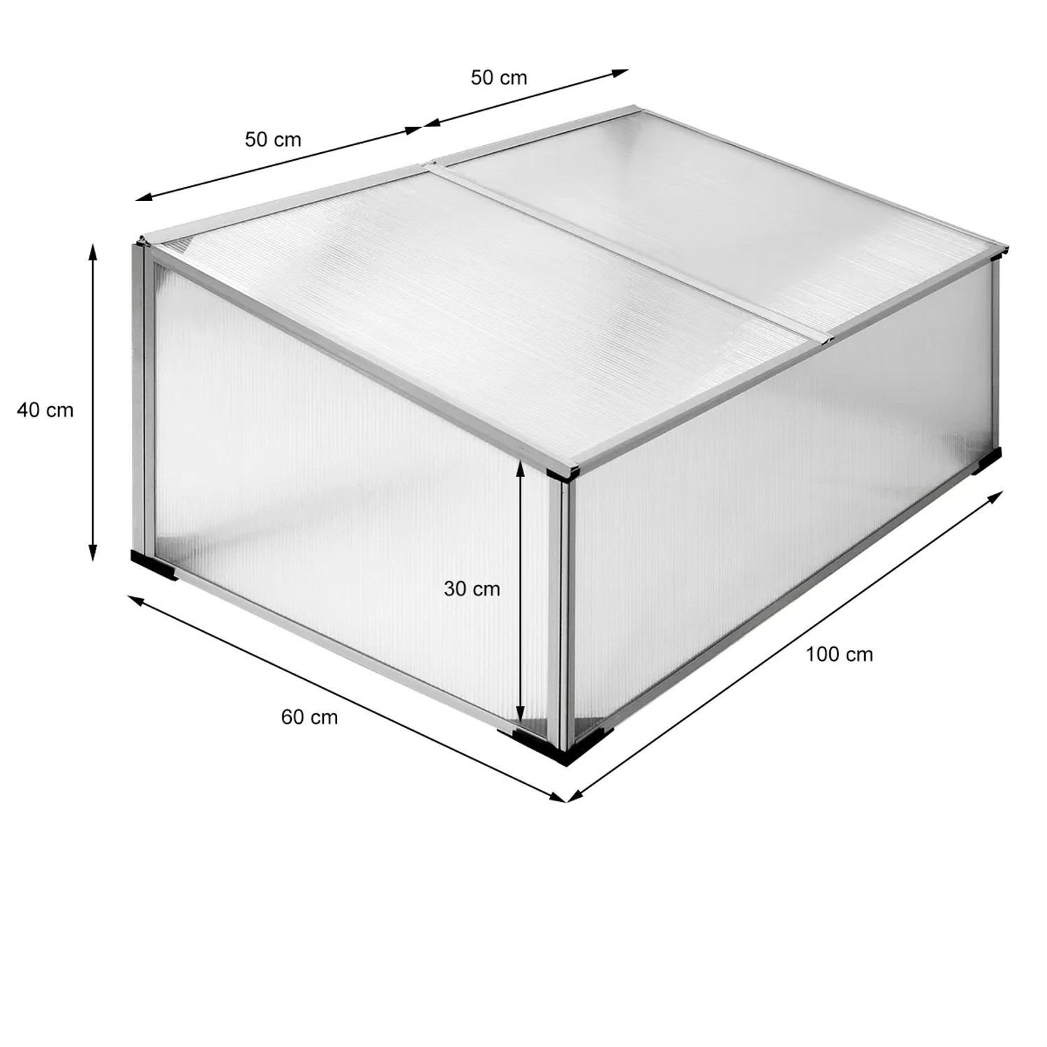 ECD Germany Alu Frühbeet Gewächshaus 100x60x40 cm mit zweiteiligem Dach.