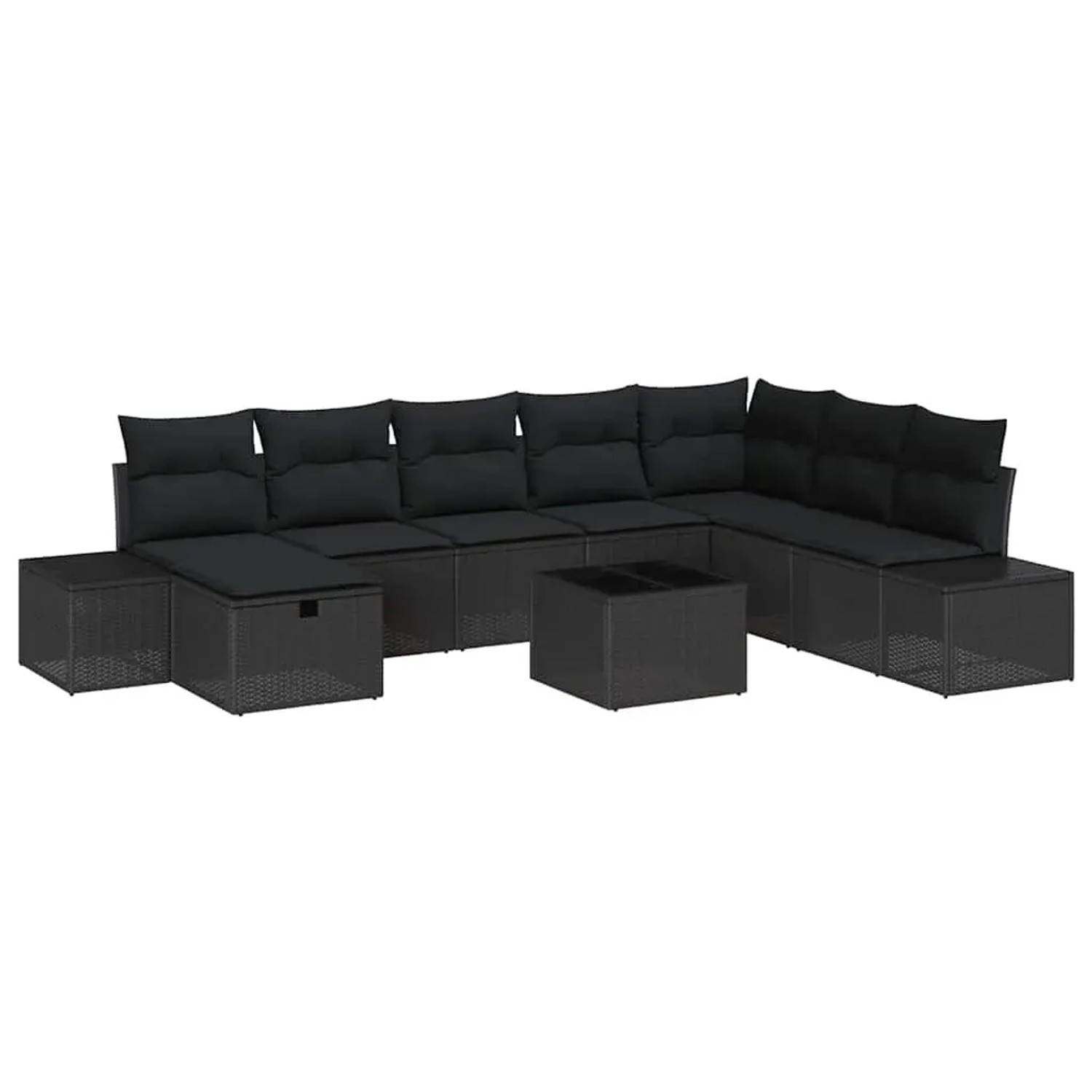 vidaXL Garten-Sofa-Set mit Kissen 9-Tlg Schwarz Poly Rattan 3359442
