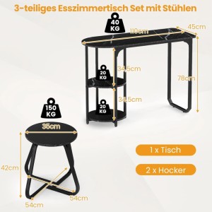 Costway Essgruppe mit 2 Stühlen Esstisch mit 2 Ablagen Schwarz