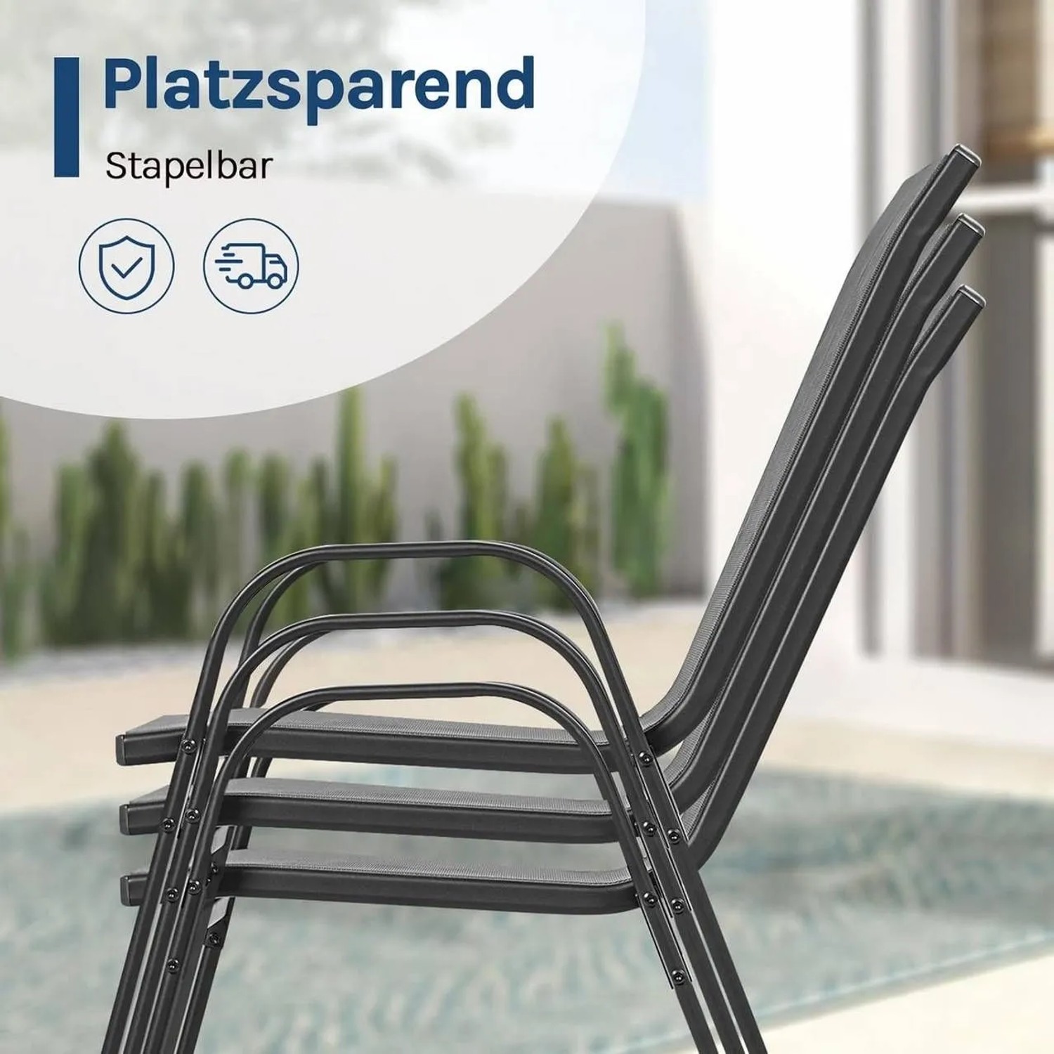 WOLTU 2er Set Stapelbare Gartenstühle Ergonomisch Wetterfest Grau_6