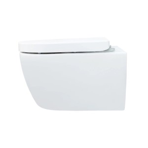 Weißes randloses NEG Hänge-WC Uno11RK mit SoftClose-Sitz, 48,5 cm kurz, für moderne Bäder und Toiletten.
