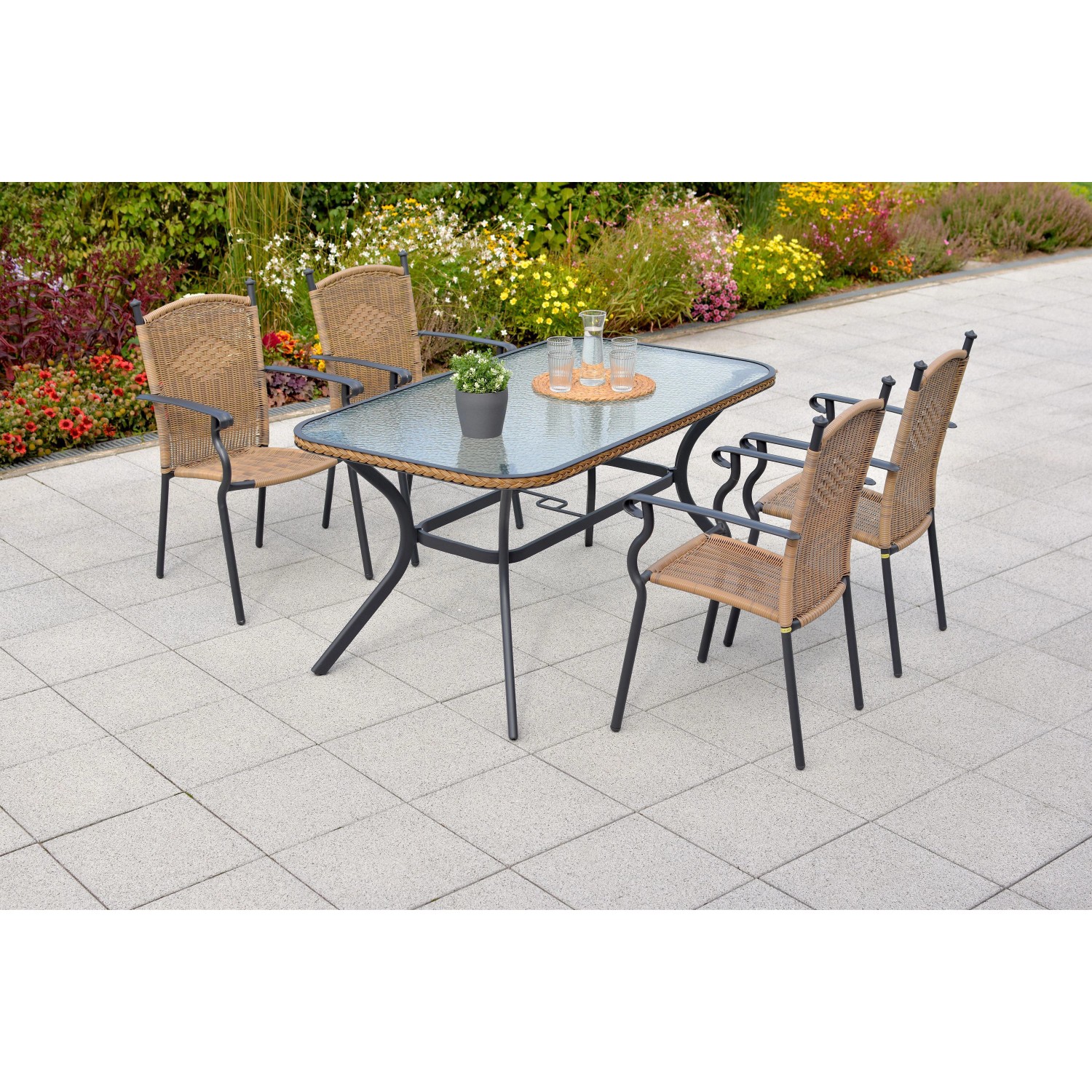 Merxx Roma Gartenmöbel-Set 5-tlg. Gartentisch 150 x 85 cm Natur günstig online kaufen