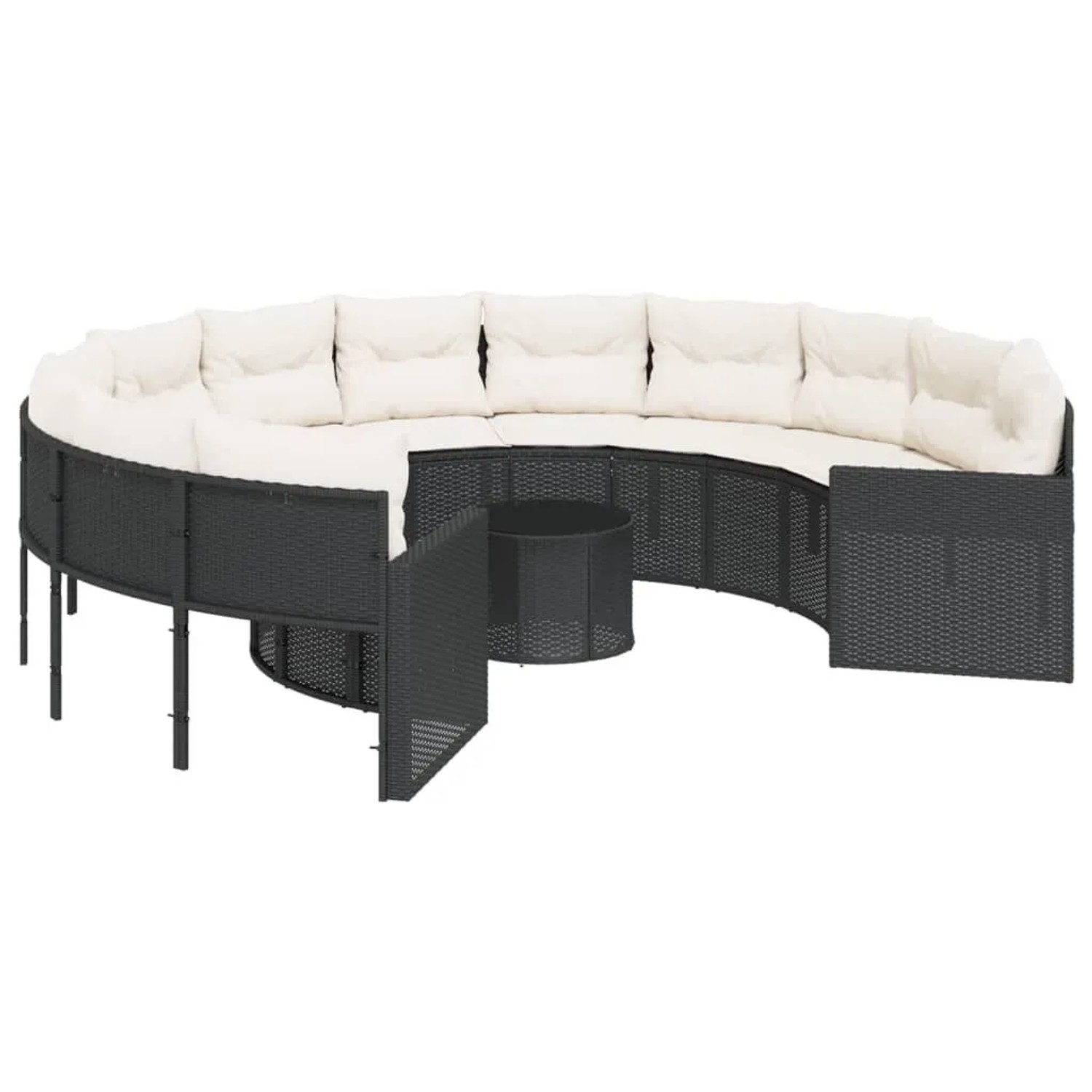 vidaXL Gartensofa mit Tisch und Kissen Rund Schwarz Poly-Rattan 3318535 günstig online kaufen