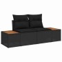 Schwarzes 7-teiliges vidaXL Garten-Sofa-Set aus Poly Rattan mit Kissen.