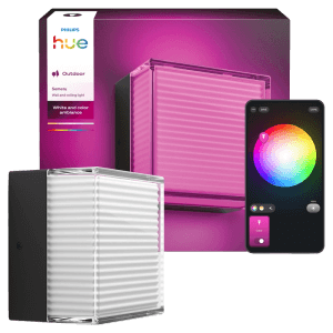 Philips Hue Semeru quadratische Wandleuchte, schwarz, mit weißem Licht, Verpackung und App-Farbsteuerung. Outdoor.