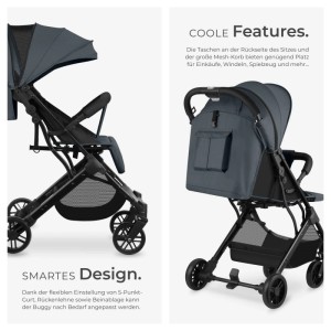 Tectake Buggy Kinderwagen Finn Einhand Klappmechanismus  Mit 5 Punkt Gurt  Feststellbremse  Schutzbügel Verstellbare Rückenlehne und Beinablage  Faltb