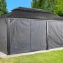 Sojag Vorhang-Set für Messina Pavillon 12x20, grau, mit geschlossenem Vorhang an einem Pavillon.