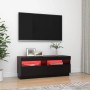 Schwarzer VidaXL TV-Schrank mit LED-Beleuchtung, 100x35x40 cm, im Wohnzimmer.