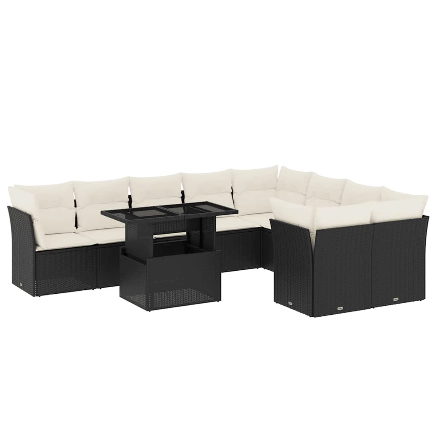 vidaXL 10-Tlg Garten-Sofagarnitur mit Kissen Schwarz Poly Rattan 3266836 günstig online kaufen