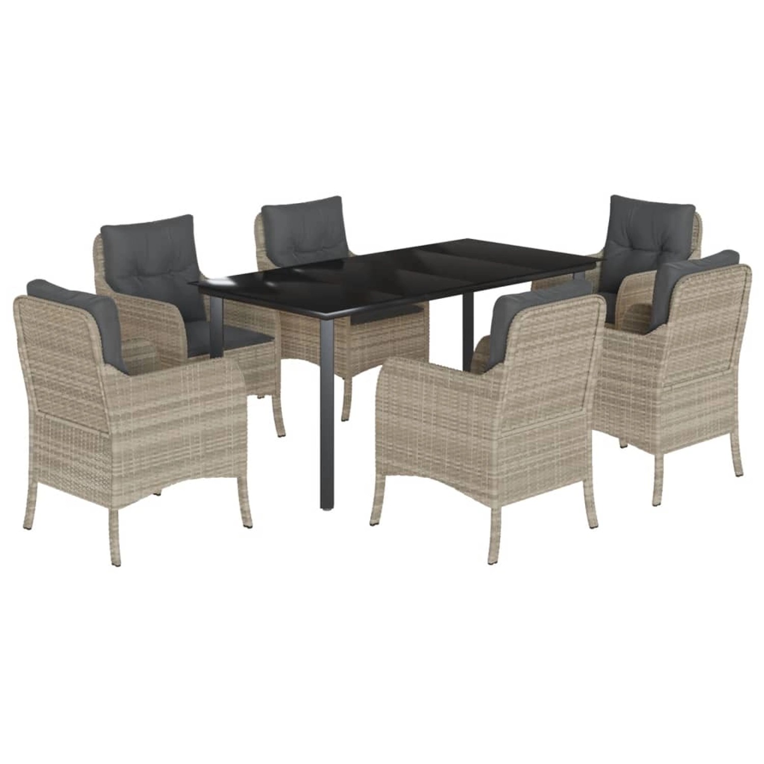 vidaXL 7-Tlg Garten-Essgruppe mit Kissen Hellgrau Poly Rattan 3212001 günstig online kaufen