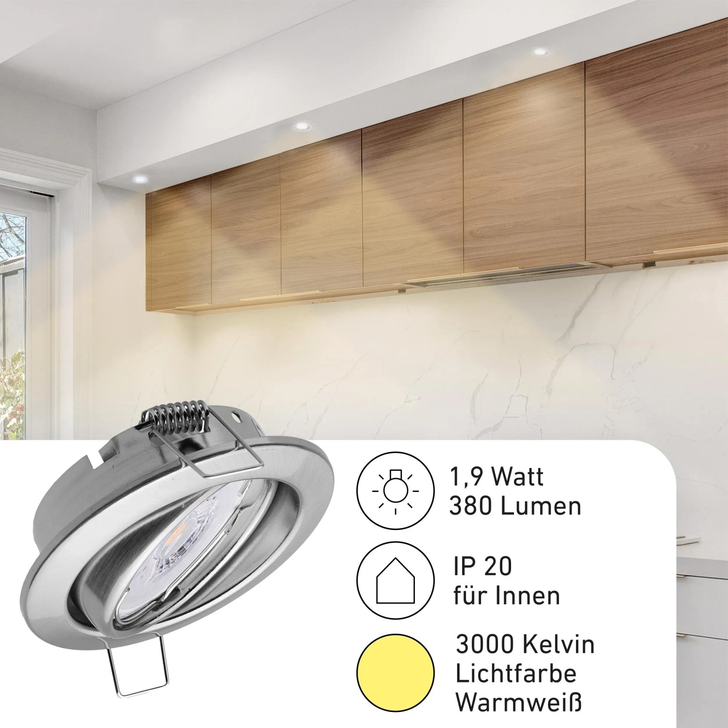 12er Set Einbaustrahler Dijon, schwenkbar, Edelstahl gebürstet, mit LED Modul Warmweiß.