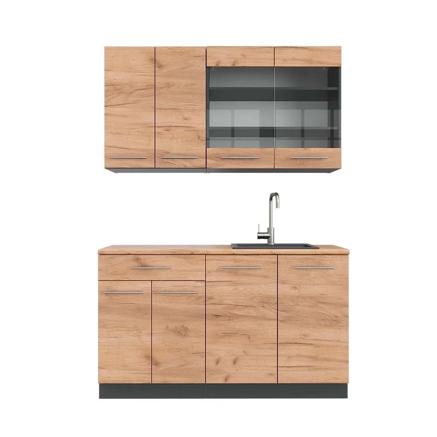 Vicco Fame-Line Singleküche Goldkraft Eiche Anthrazit 140 cm AP Eiche ohne E-Geräte