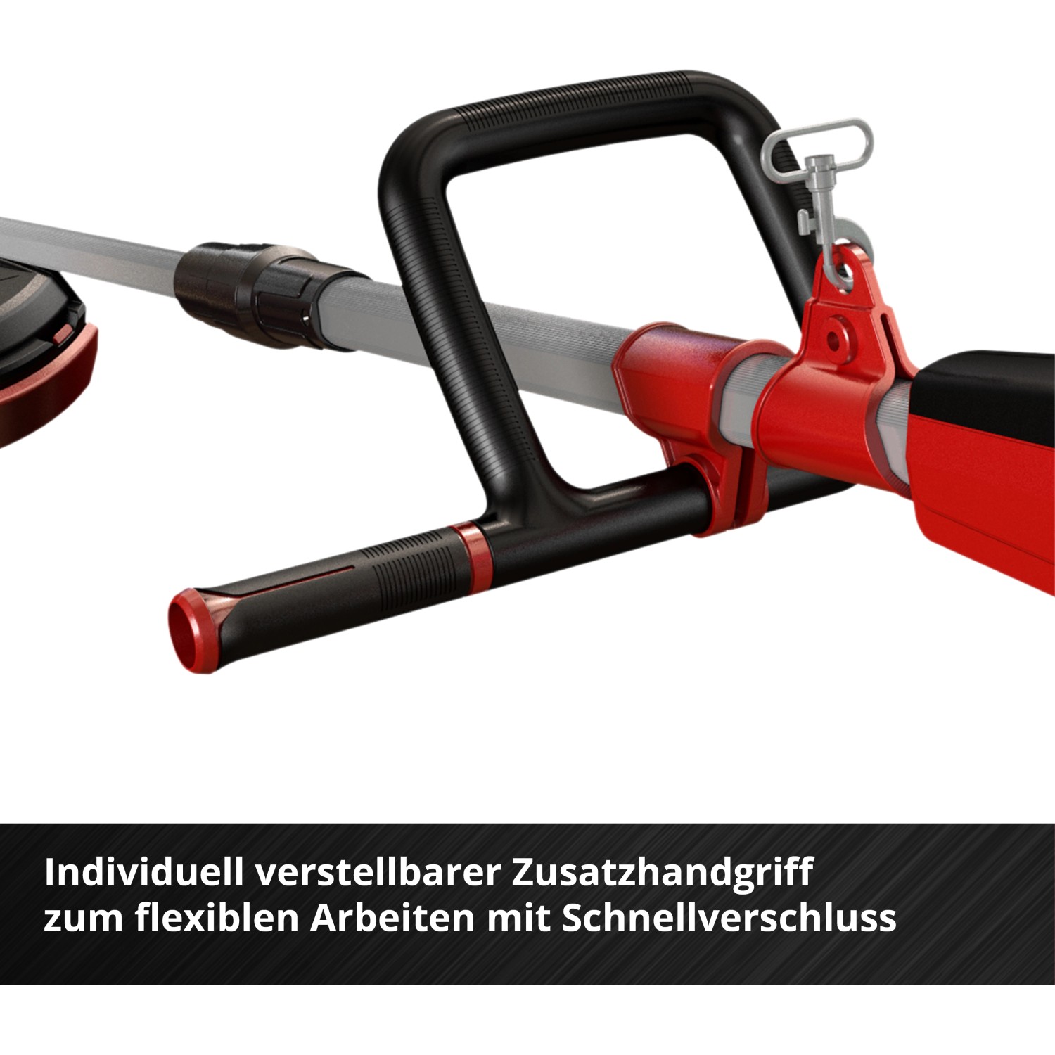 Detailaufnahme des Einhell Akku-Multifunktionswerkzeug GE-LM 36/4in1 mit verstellbarem Zusatzhandgriff.