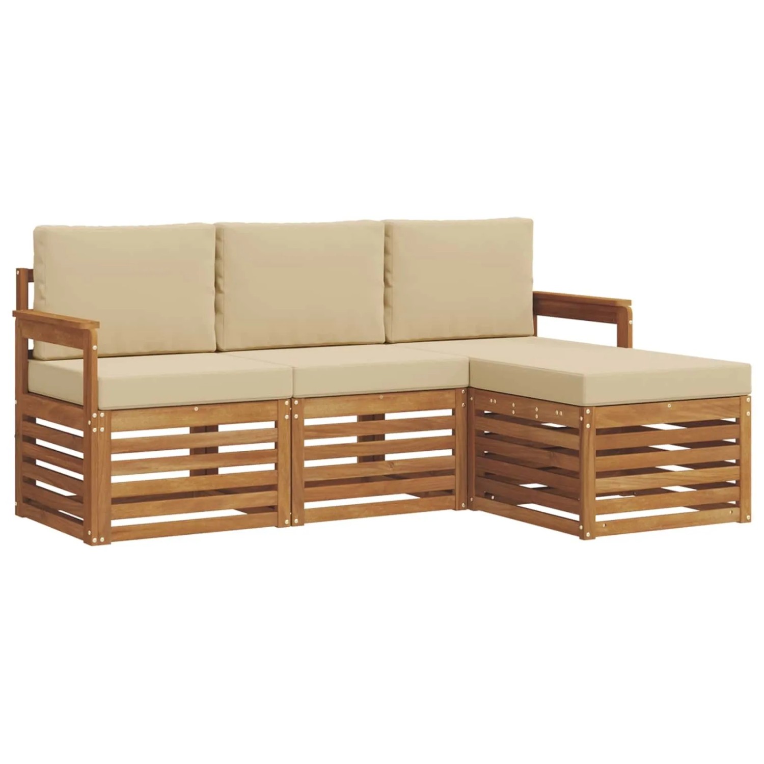 vidaXL Sofagarnituren 4 Tlg Natur und Beige Massivholz Akazie 3374598