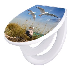 Banjado Familien WC-Sitz mit Möwen-Motiv, Absenkautomatik und integriertem Kindersitz.