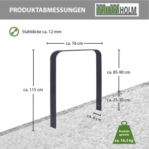 TRUTZHOLM Fahrradanlehnbügel 115 x 76 cm Flachstahl 12 mm Pulverbeschichtet Typ U
