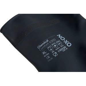 Schwarzer OX-ON Chemikalienhandschuh Chemical Comfort 6300 Gr. 06 aus Latex mit Rautenmuster.