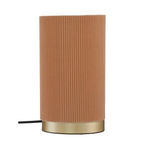 Braune PR Home Dora Tischlampe mit Plissee-Schirm und goldenem Sockel, 25cm hoch.