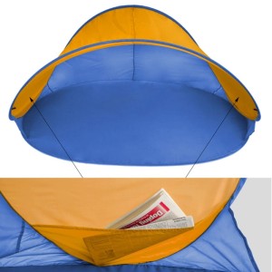Tectake Pop Up Strandmuschel in Blau und Orange, mit Ablagefächern für Camping & Strand.