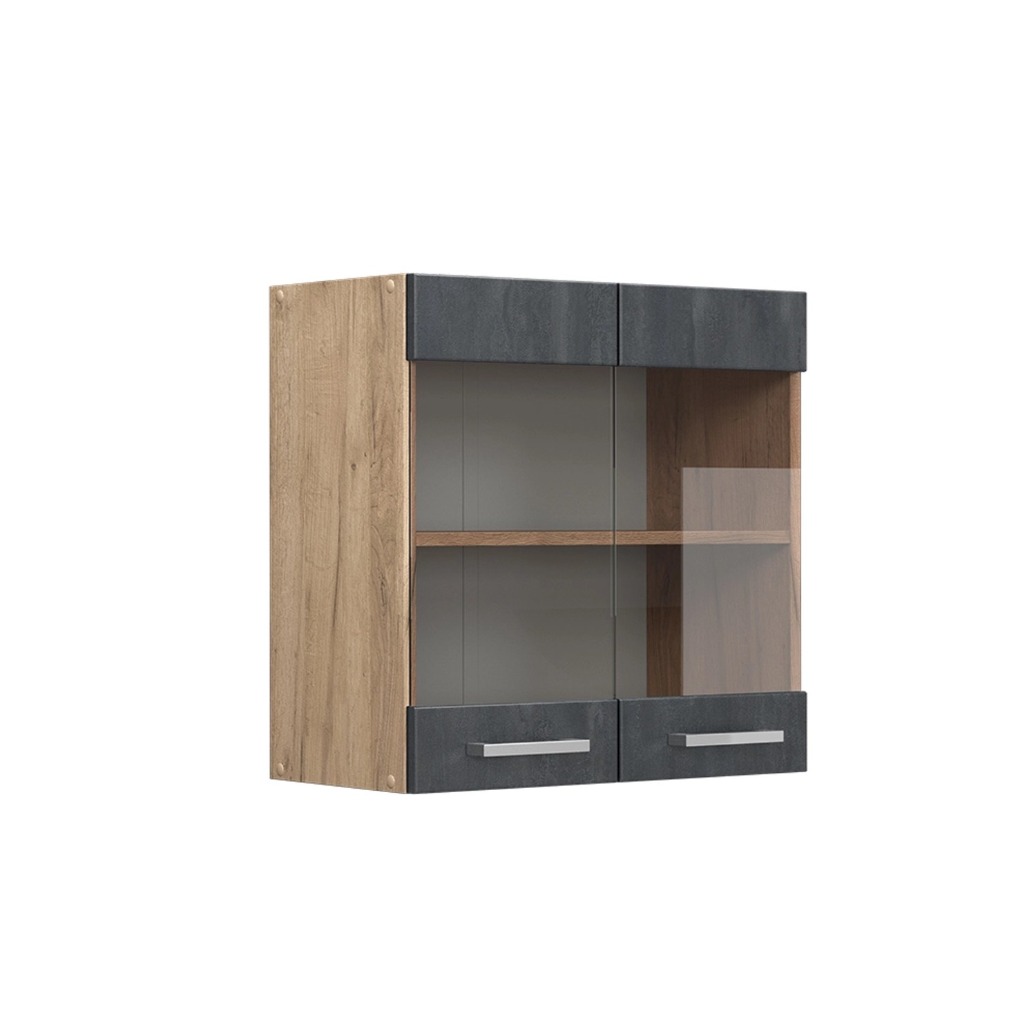 Vicco Küchenglasschrank R-Line Glashängeschrank Schwarz Beton/Goldkraft Eiche 60 cm