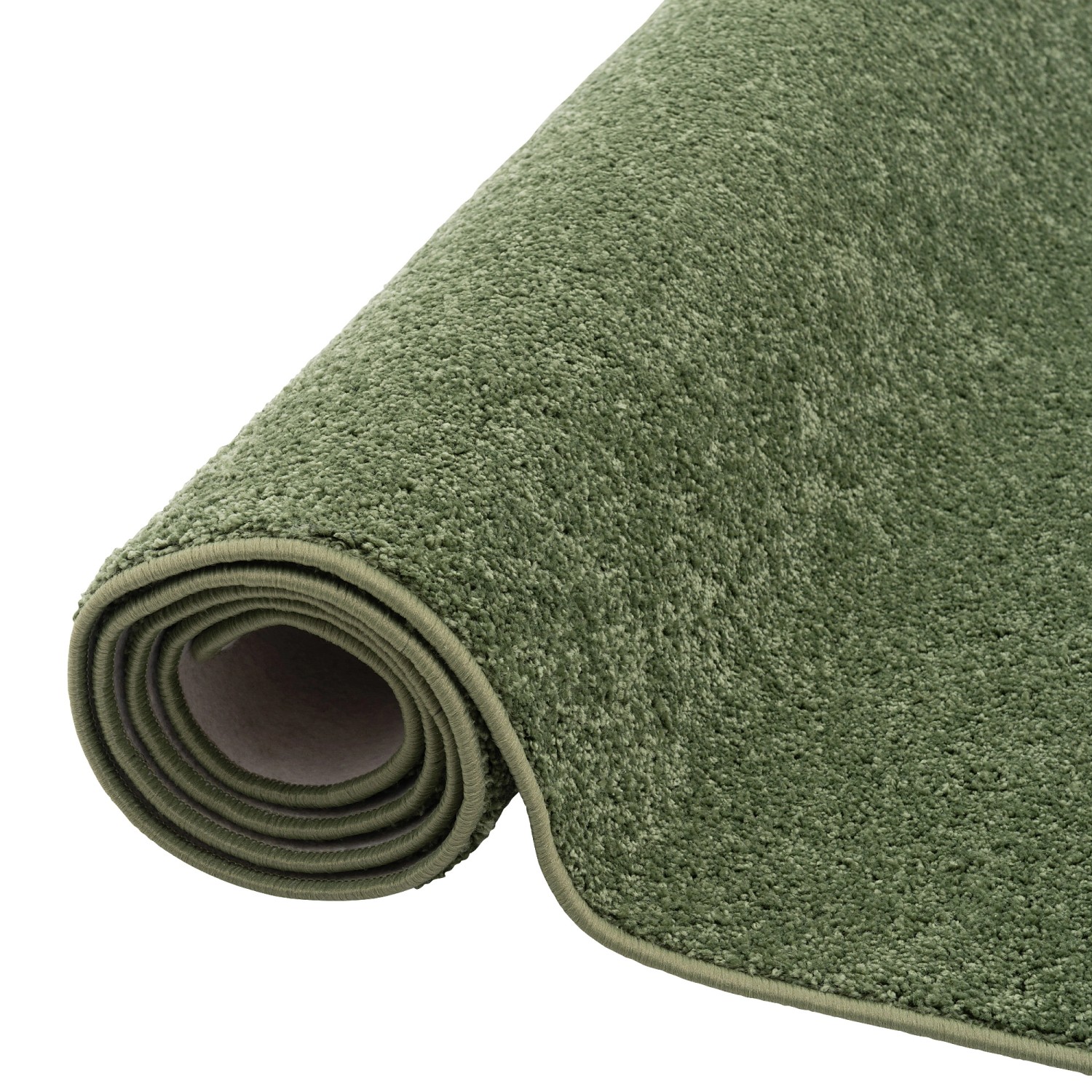 Gerollter, grüner Langflor Teppichläufer (80x320cm) von Snapstyle.