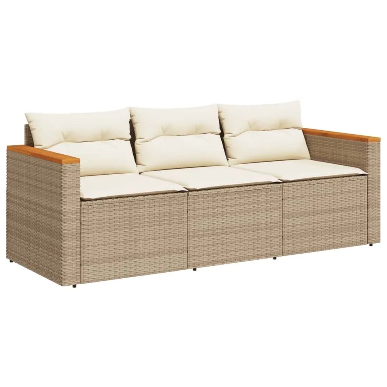 vidaXL Gartensofa mit Kissen 3-Sitzer Beige Poly Rattan 365831
