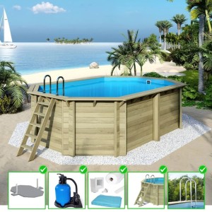 ALTANKA Holzpool Nemo 5,79x3,49 Höhe 1,45 m mit am Beton Verschraubten Stützen BAS7304OSPL