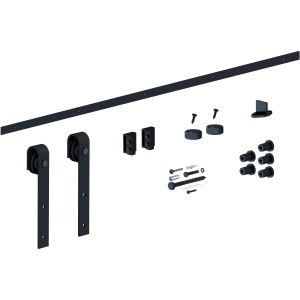 Radex Schiebetürsystem Rea 85-105 cm in Schwarz, inklusive Schiene, Rollen und Befestigungsmaterial.