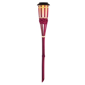 Marelida LED Solar Gartenfackel Bambus Simulierter Flammeneffekt Pink Solarfackel Garten