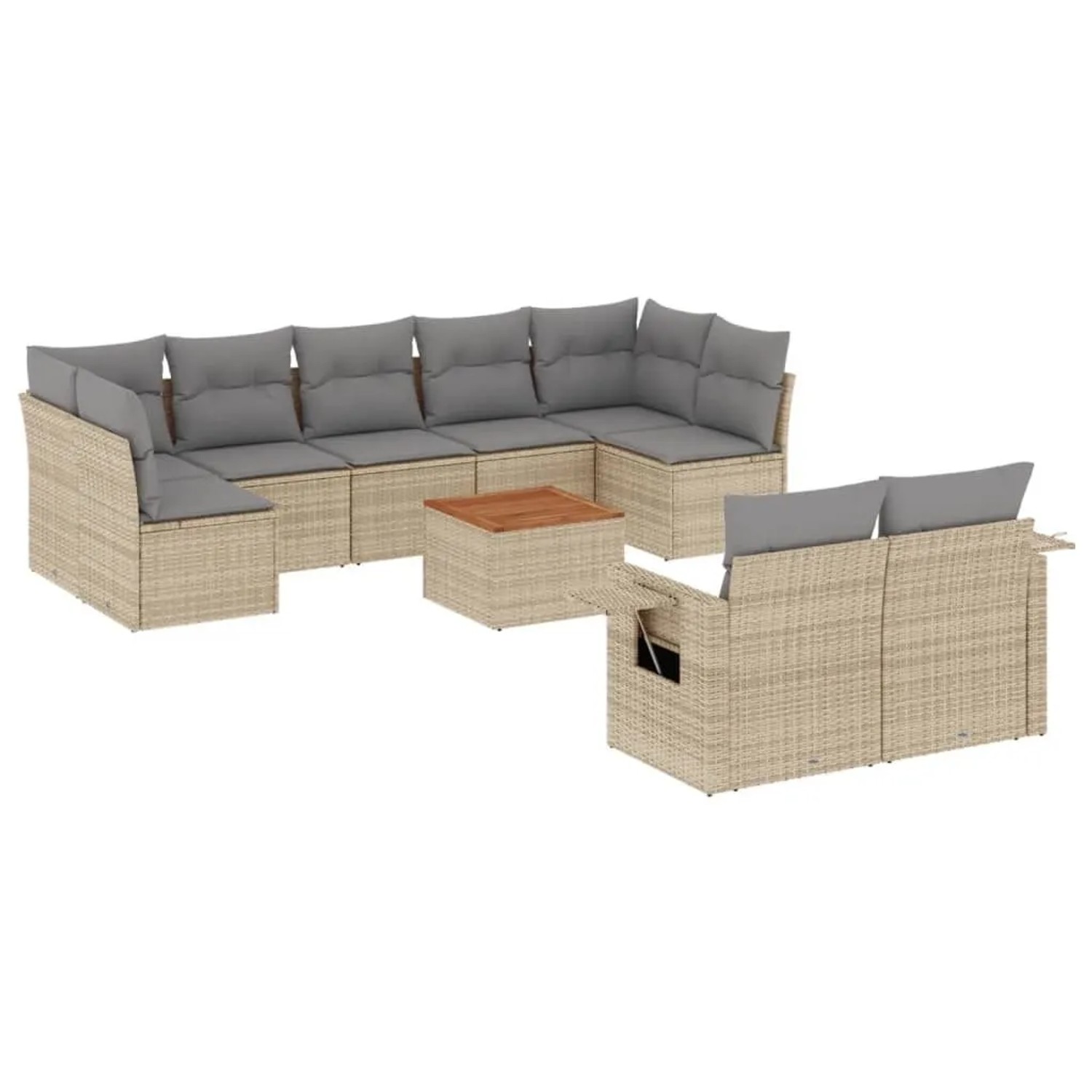 vidaXL 10-Tlg Garten-Sofagarnitur mit Kissen Beige Poly Rattan 3224715