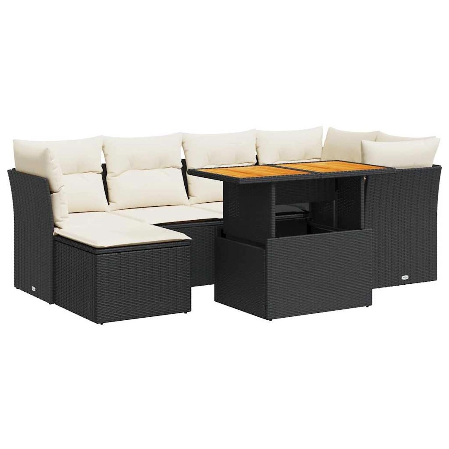 vidaXL 7-Tlg Garten-Sofagarnitur mit Kissen Schwarz Poly Rattan 3326947 günstig online kaufen