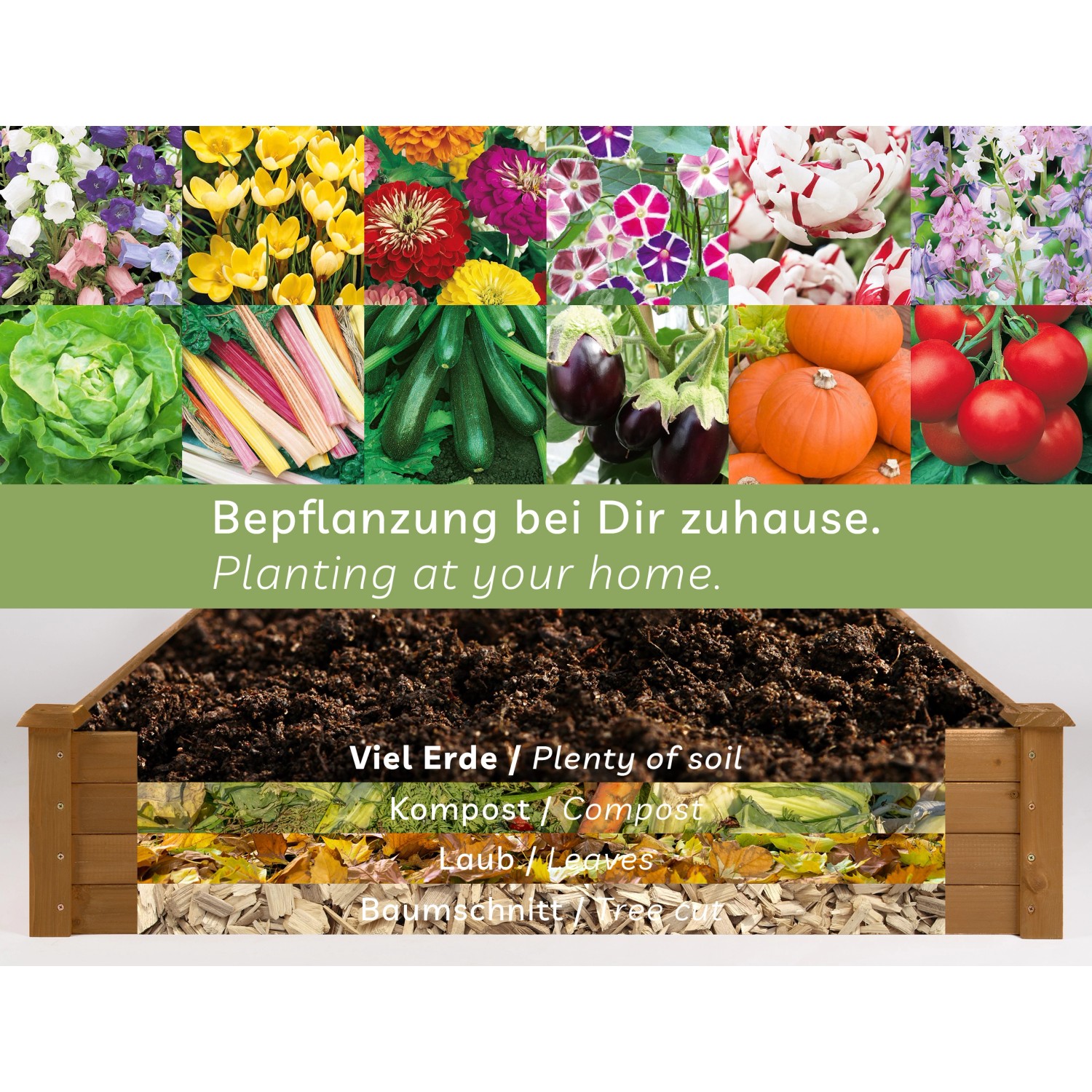 Needs&wants Hochbeet Growy2: Holz Pflanzkasten mit Erd-, Kompost-, Laub- und Baumschnittschichten.