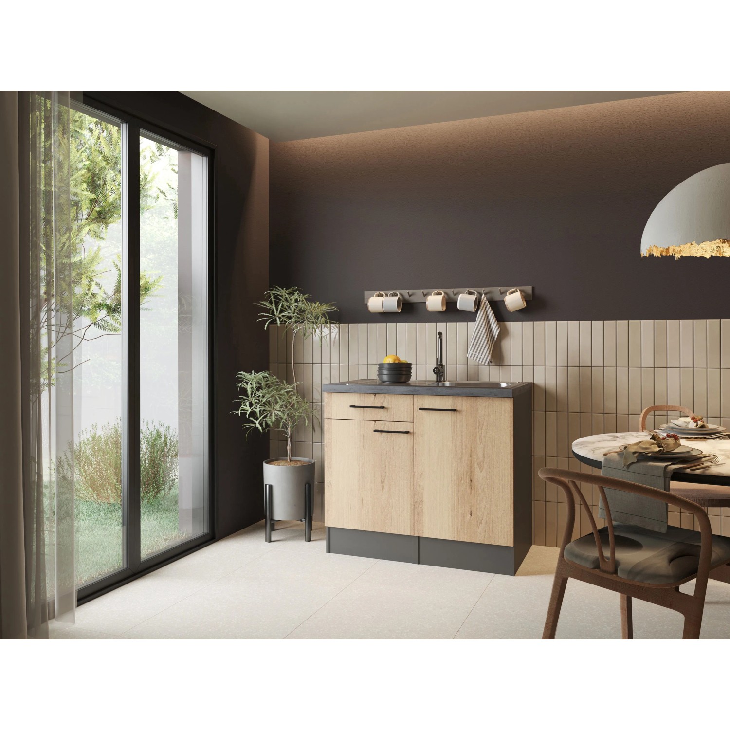 Respekta Kleinküche Oliver 100 cm Mit Einbauspüle Artisan Eiche Granit Optik