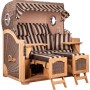 GarWoh Strandkorb Rantum Grande Teak PE Grey Dessin 581 mit Streifenmuster und Bullaugen.