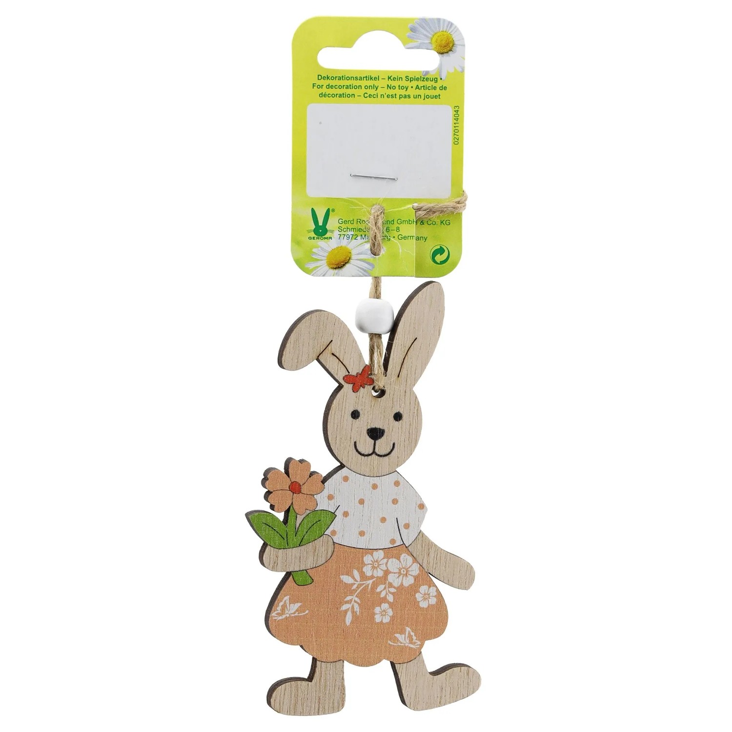 Osterdeko Holzhänger Hase Mädchen 11 cm Natur-Orange