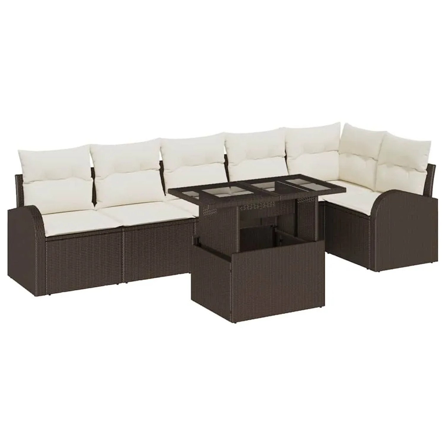 vidaXL Garten-Sofa-Set mit Kissen 7-Tlg Braun und Creme Poly-Rattan 3348654 günstig online kaufen