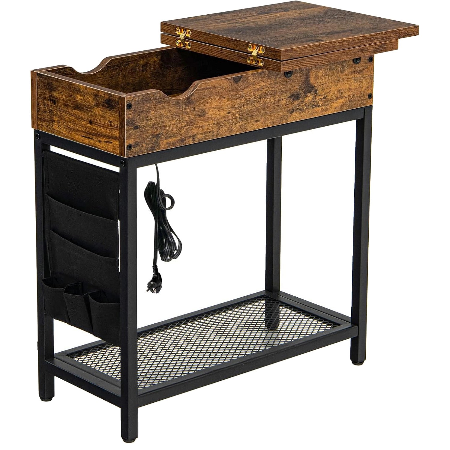 Costway Beistelltisch mit Ladestation Nachttisch Holz Flip Top Vintage günstig online kaufen