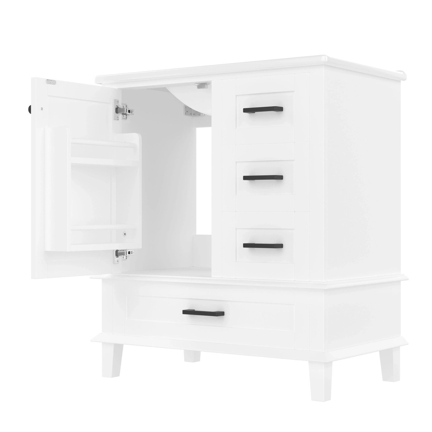 PXloue Badezimmerschrank mit Waschbecken Freistehend Weiß  mit Schubladen und Türregal