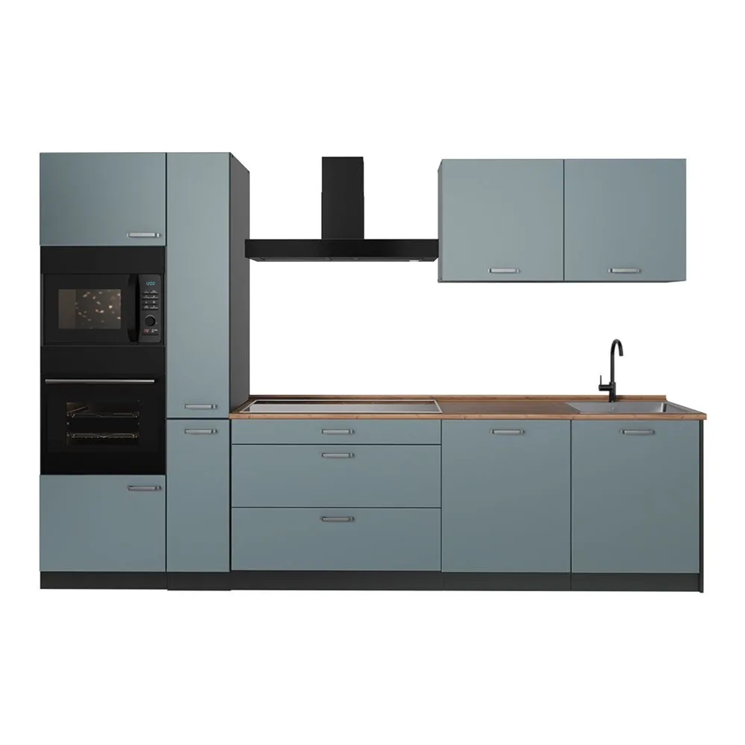 Vicco Küchenzeile R-Line Blau-Grau/Anthrazit 310 x 207 Arbeitsplatte Goldkraft Eiche Art Nr 67202