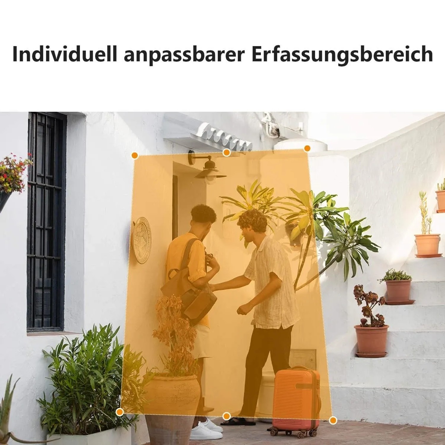 IMOU Cruiser Dual 2 Pro: Überwachungskamera mit anpassbarem Erfassungsbereich vor einem Haus.