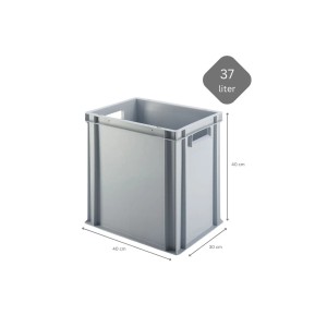 Graue PROREGAL Eurobox 37L mit Griffen und Scharnierdeckel, 40x30x40cm, ideal zur Aufbewahrung.